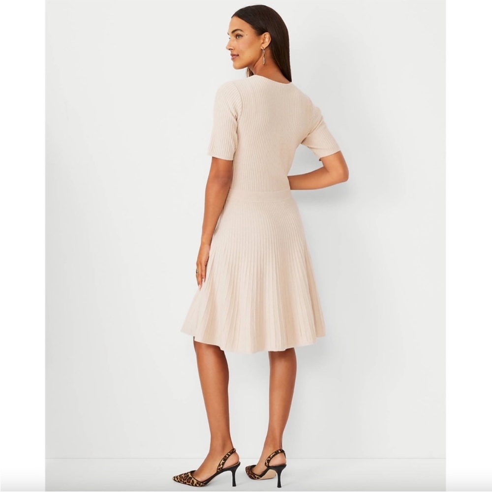 Ann Taylor Ribbed Flare Midi Sweater Dress Beige Size Small- never worn!